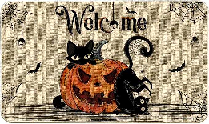 Halloween Door Mat, Welcome Mat for Front Door Outdoor 17x29 - skull floor mat