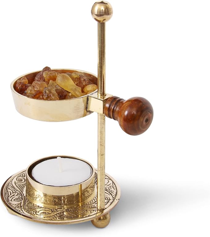 Resin Incense Burner – Dual Use Tea Light or Charcoal Heated | Adjustable Brass Design for Frankincense, Myrrh & Copal | Spiritual Gift for Home Fragrance - skull incense burner