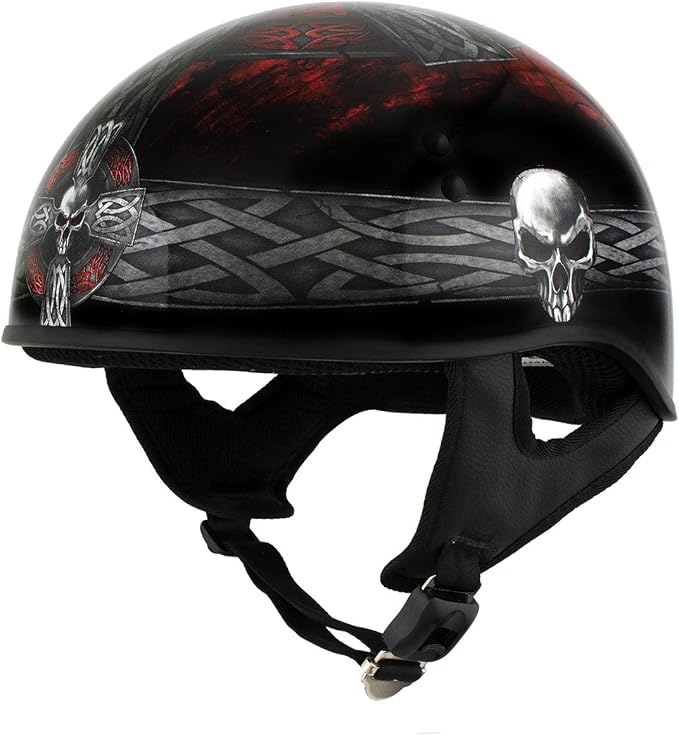 Hot Leathers HLD1008 Black Celtic Cross Motorcycle DOT Approved Skull Cap Half Helmet Biker - skull helmet