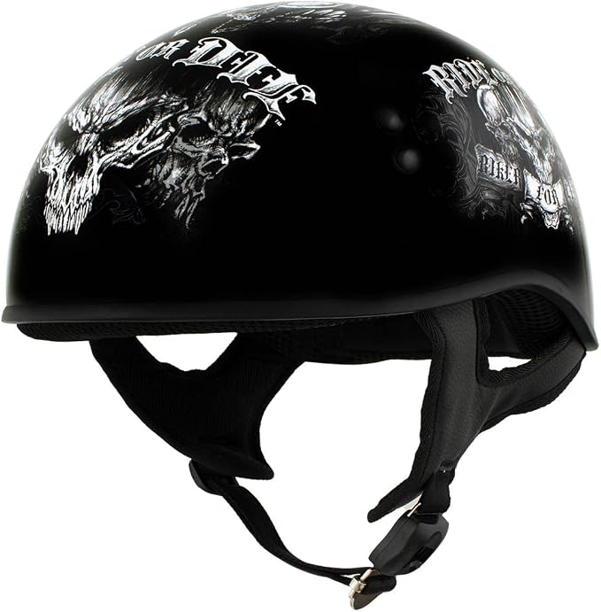Hot Leathers HLD1016 Ride or Die Gloss Black Motorcycle DOT Skull Cap Half Helmet Biker - skull helmet