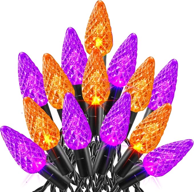 Dazzle Bright Halloween Lights, 100 LED 33 FT C6 String Lights with 8 Modes, Connectable Halloween Decorations for Indoor Outdoor for Tree Patio Party Decor (Purple & Orange) - string light