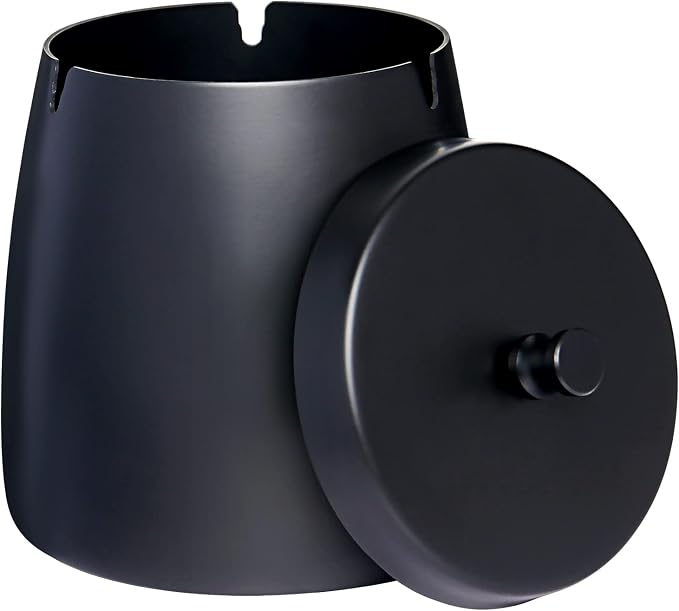 Black Cool Ashtrays for Cigarettes/Cigars Outdoors,Smokeless Ashtray with Lid Windproof Waterproof Ashtray for Outside Patio Home Modern Decor(X-Large) - skull ashtray