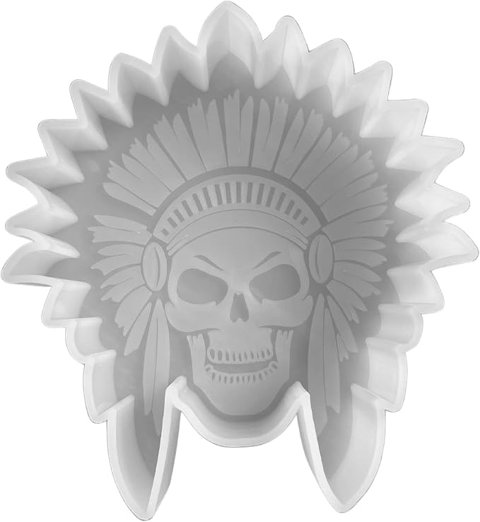 Native American Headdress Skull Freshie Silicone Mold | Size 4.5" Wide x 5" Long x 0.8" Deep | for Freshie, Soap, Resin, Heat Resistant for Oven Scented Aroma Beads Feathers Western Men - skull ashtray