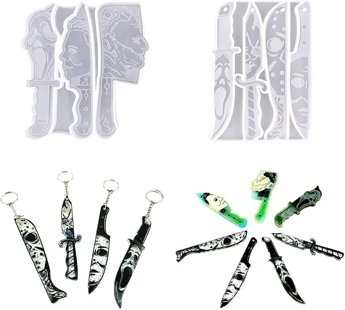 HyzaPhix Dagger Resin Molds Keychain Epoxy Casting Mold Scary Knife Silicone Mold Jewelry Making Supplies Michael Myers for DIY Pendant Horror Halloween Decorations - skull ashtray