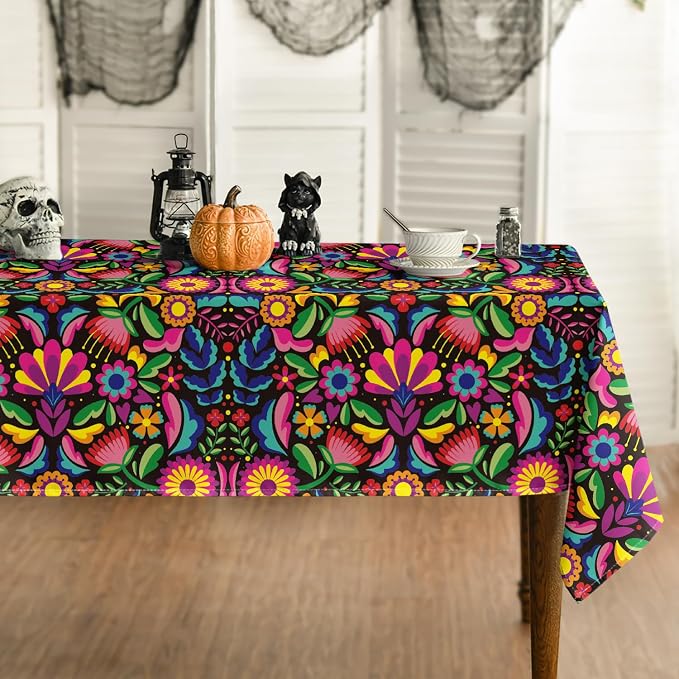 Horaldaily Mexico Tablecloth, Dia De Los Muertos, 60x84 Inch Rectangular - skull plate
