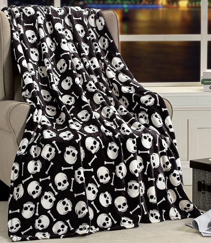 Elegant Comfort Lightweight Printed Throw Blanket- All Season, Ultra Soft, Cozy and Plush- Decorative Throw Blankets, Perfect for Lounging, 50 x 60 inches, Skull & Bones, Throw Blanket - skull blanket