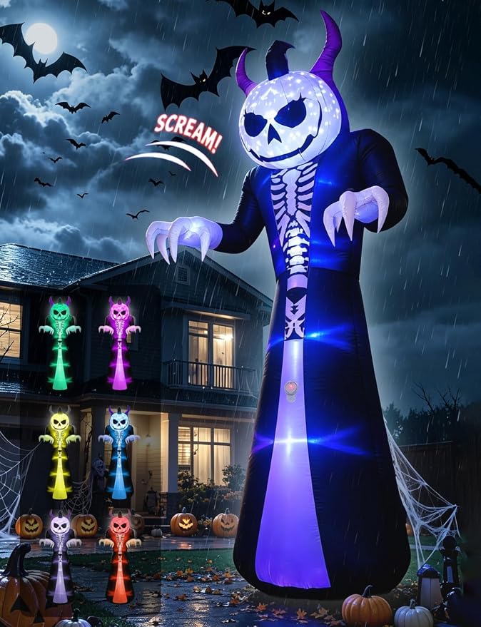 Elegear 10FT Grim Reaper Halloween Inflatable, Motion-Activated Scream - skull inflatable