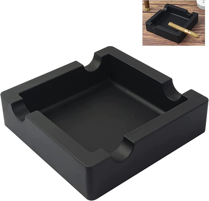 Outdoor Cigar Ashtrays Unbreakable Large Ring Gauge Silicone Ashtrays for Patio/Outside/Indoor/Home Decor with 4 Rest Cigar Holder Ash Tray Minimalistic - skull ashtray
