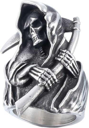Death Skull Ring for Men Stainless Steel Jewelry Biker Rings Scary Death Ring Skull for Gifts - skull ring