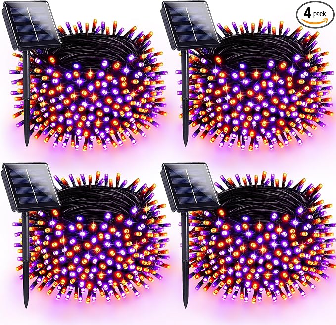 Solar Halloween Lights 4 Pack 152FT 400 LED String Lights Purple and Orange - string light