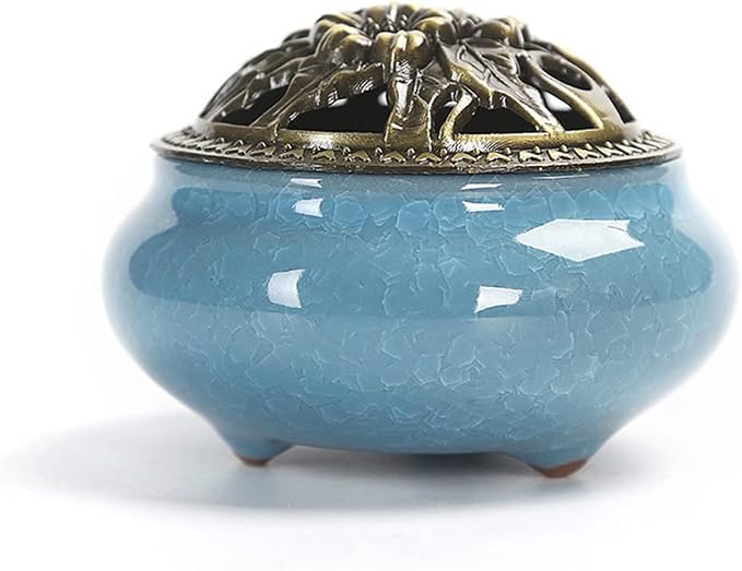 Ceramic Incense Burner with Lid, Cone Coil Incense Holder for Home - skull incense burner