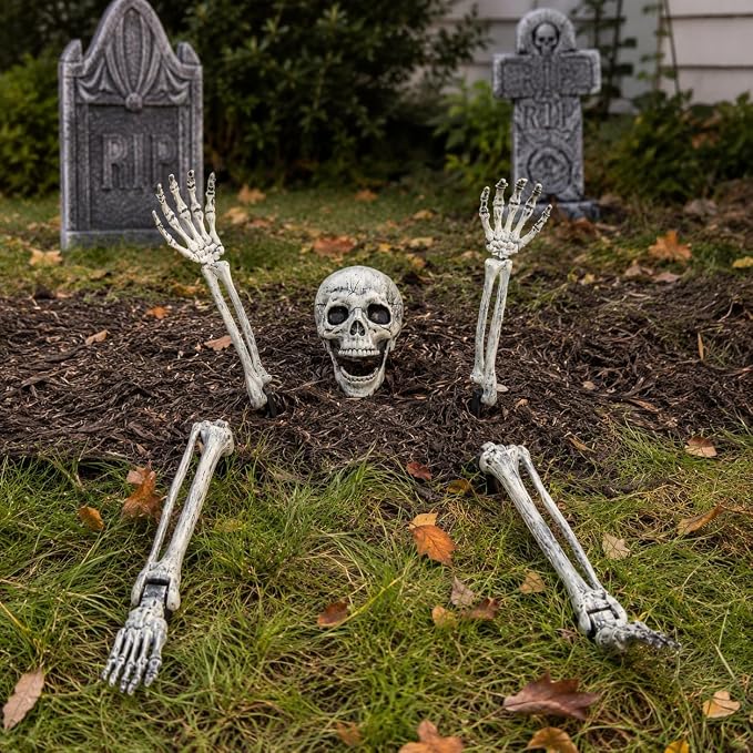 AISENO Realistic Skeleton Stakes Halloween Decorations Skull and Arms Legs Set for Lawn Stakes Garden Halloween Skeleton Decoration - skeleton