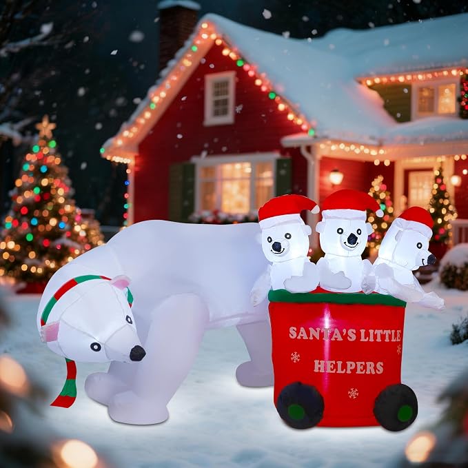 DR.DUDU 7 FT Christmas Inflatables Polar Bear with Santa Hat, Christmas Bear Blow up Outdoor Decorations for Lawn Garden Yard Xmas Holiday Party - skull inflatable