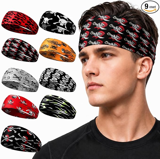 Zhanmai 9 Pcs Sport Headbands for Men