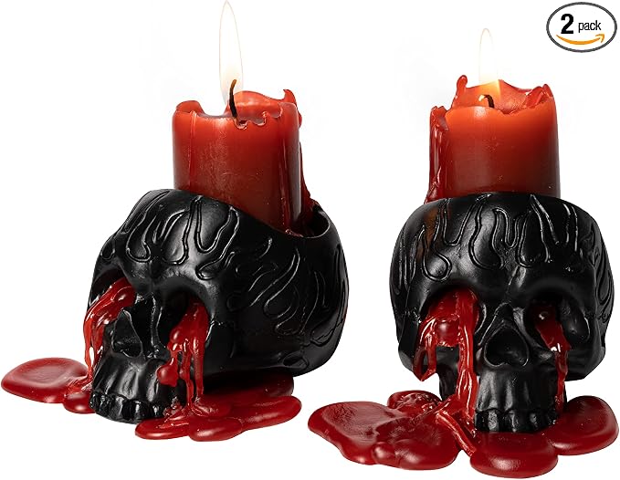 Skull Blood Candles 2-Pack, Dripping Red Wax Gothic Décor - skull candle