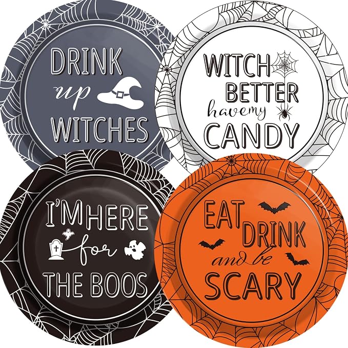Halloween Party Paper Plates Supplies 7" Disposable Witch Party Dessert Plates Tableware Set Decorations for Birthday Funny Halloween Spooky Party Get-Together - skull plate