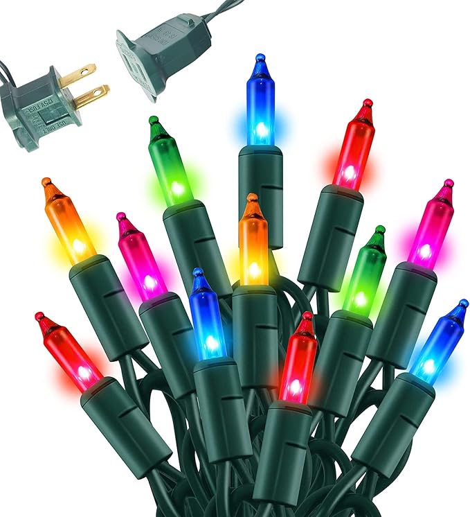 Dazzle Bright Multi-Colored Christmas Mini String Lights, 20FT 100 Count Incandescent Waterproof Fairy Lights Plug in, Connectable Christmas Decorations for Indoor Outdoor Home Party Garden Yard - string light