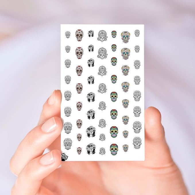 Day of the Dead Sugar Skull Clear Vinyl (Cut, Peel, & Stick) Nail Designs - skull sticker
