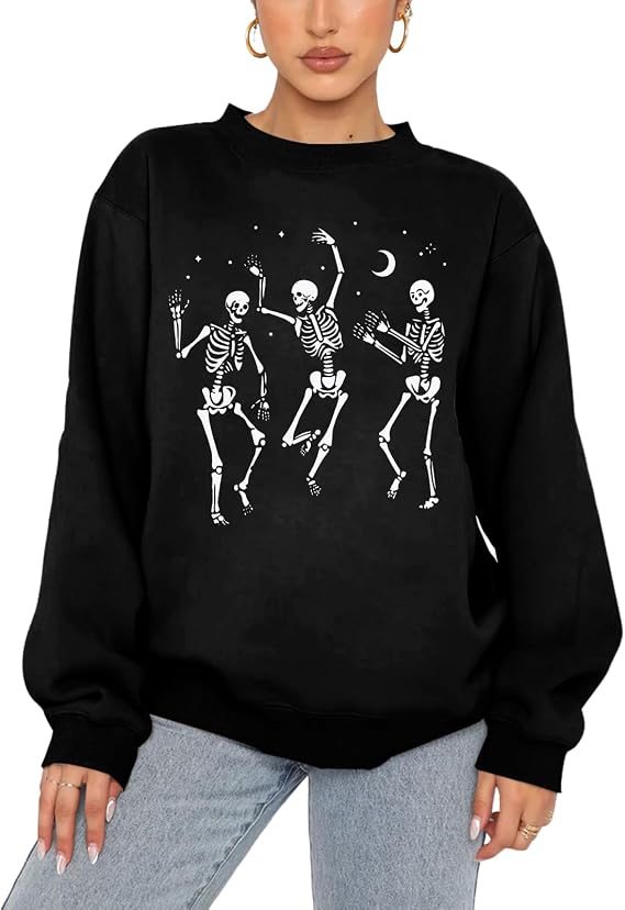 Women’s Halloween Dancing Skeleton Sweatshirt Spooky Season Pullover Top