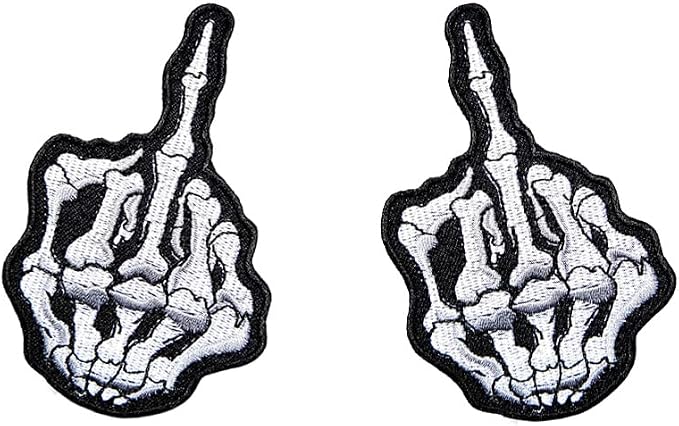 Antrix 2 Pcs Skeleton Middle Finger Patches for Jackets, Vests - Men Ghost Rider Club Clothes - Hook Embroidery Punk Skull Backpack Patch for Motorcycle, Shirt - skull backpack