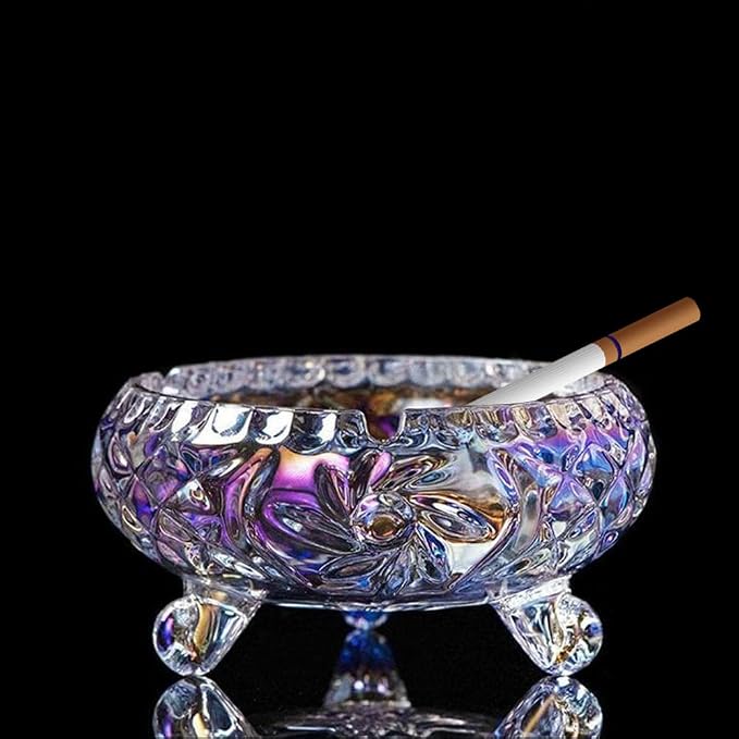Glass Ashtray, Cute Crystal Design, 3 Notches, Non-Slip Feet, Gift - skull ashtray