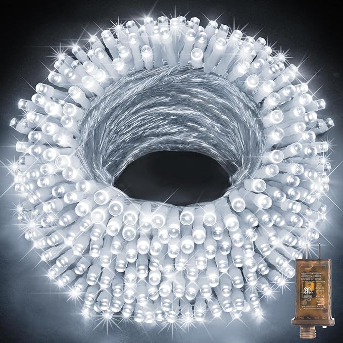 KNONEW 403ft 1000 LED String Lights Outdoor Christmas Lights 8 Modes & Timer Fairy Light Plug in Waterproof LED String Lights for Xmas Yard Tree Wedding Party Holiday Decorations (Cool White) - string light