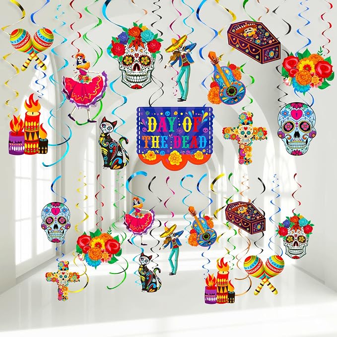 Blulu 30 Pcs Day of the Dead Decoration Día De Los Muertos, Novel Style - sugar skull ornament