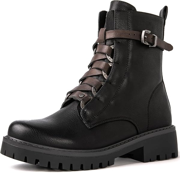 GLOBALWIN Women's Combat Boots Lace Up Boots For Women Ankle Booties For Women Low Heel - sugar skull costume