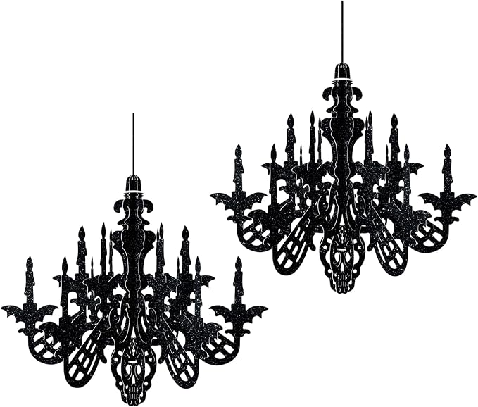 2 Pack Halloween Haunted House Hanging Decoration 14 Inch Glitter Chandelier Swirl Ceiling Decor Set