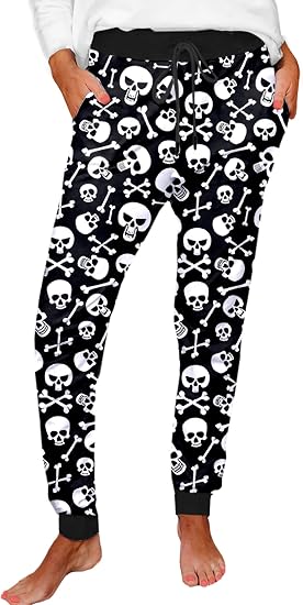 Deerose Women Halloween Pajama Pants Pumpkin Print Sweatpants with Pockets - skull pajamas