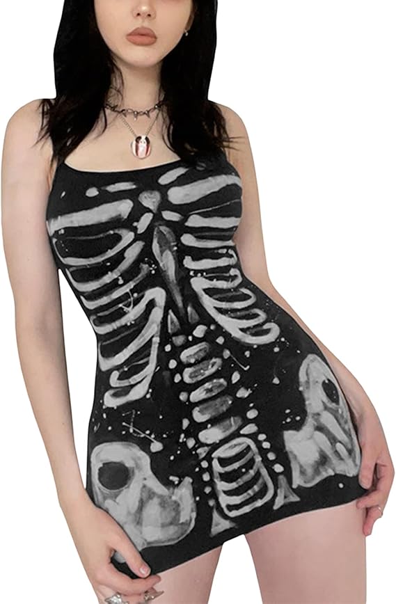 Women Gothic Grunge Dress Vintage Punk Halloween Party Dress Emo Clothes
