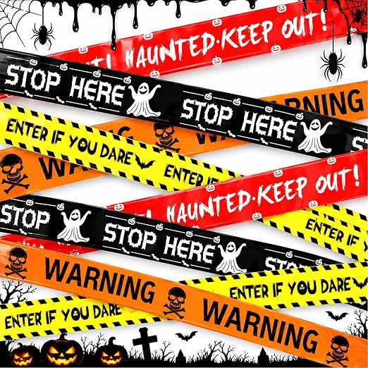 Xinnun 8 Rolls Halloween Caution Tapes with Scissors Fright Tape, Classic - skull sticker