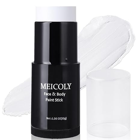 Clown White Face Body Paint Stick(1.06 Oz),Foundation Cream Makeup,Face Paint for Halloween Joker Zombie Vampire Skeleton Skull Special Effects Mime Makeup,White Eye Black Stick for Sports - sugar skull makeup
