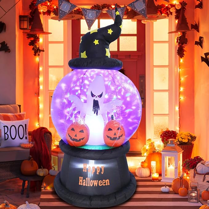 6 FT Tall Halloween inflatables Outdoor Decorations with Crystal Ball Build-in LEDs Blow Up Inflatable for Halloween Party Indoor, Outdoor, Yard, Garden, Lawn Decoration - skull inflatable