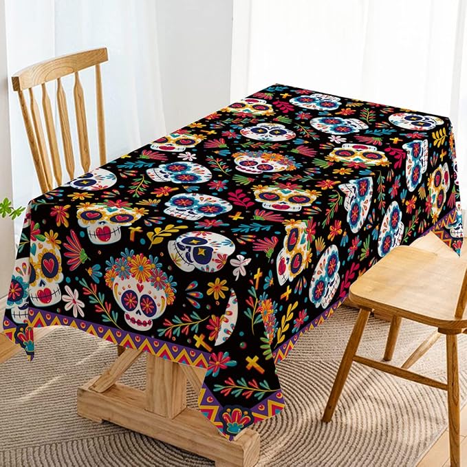 Hafangry Dia DE Los Muertos Tablecloth Day of The Dead Sugar Skull Decor Mexican Fiesta Halloween Themed Party Decoration Kitchen Dining Room Table Cloth (60" x 84") - skull carpet