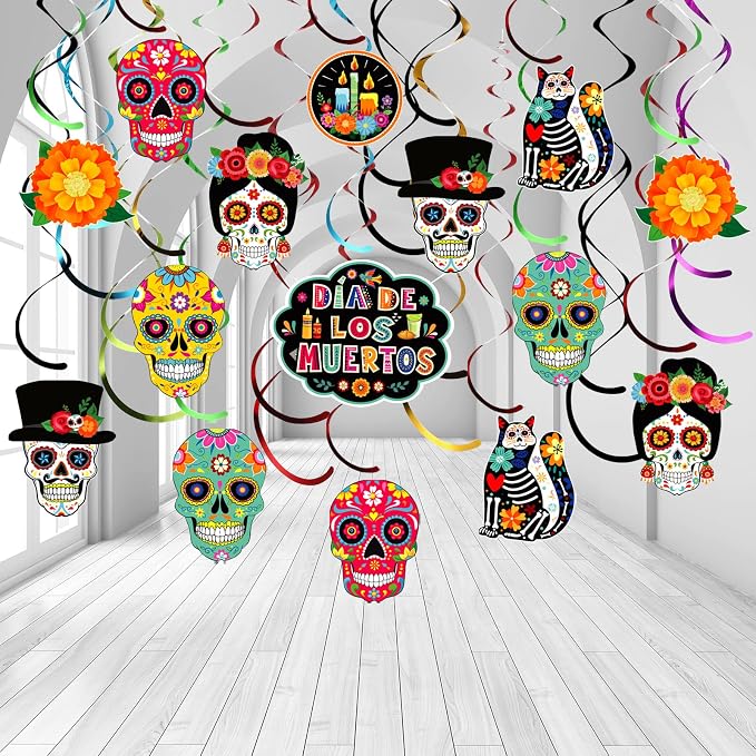 Day of The Dead Decorations Dia De Los Muertos Hanging Swirls Decor - skull sticker