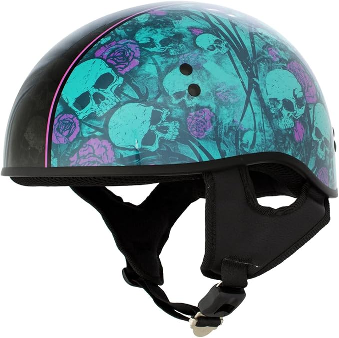 Hot Leathers HLD1041 Gloss Black Skull Bones Bolt Advanced DOT Approved Half Helmet Biker - skull helmet