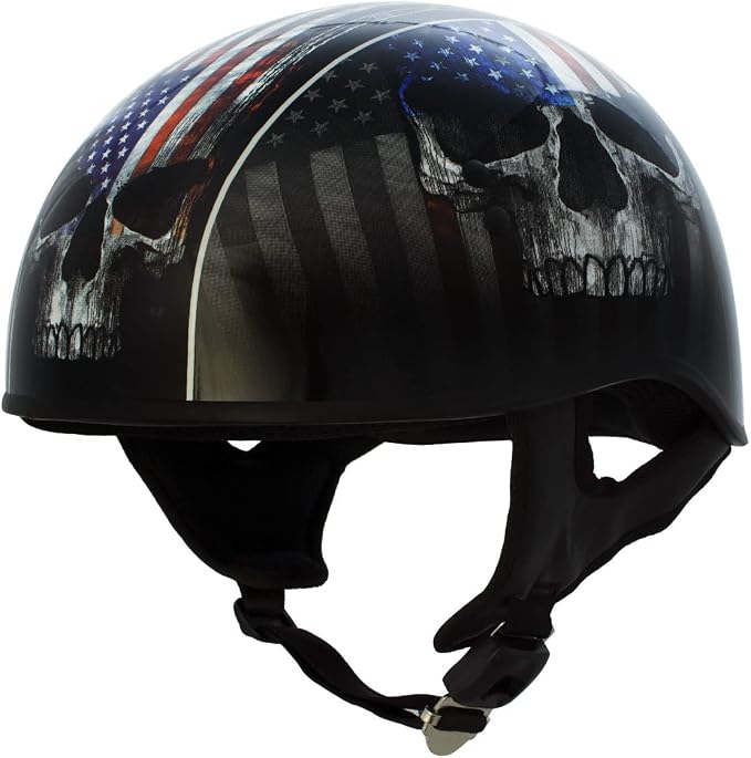 Hot Leathers HLD1042 Gloss Black Warrior Bullet Advanced DOT Approved Skull Half Helmet Biker - skull helmet