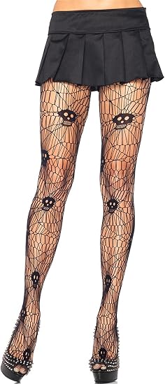 E-Laurels Women Sexy Lace Patterned Tights Fishnet Floral Stockings Small Hole Pattern Leggings Net Pantyhose Black - skull leggings