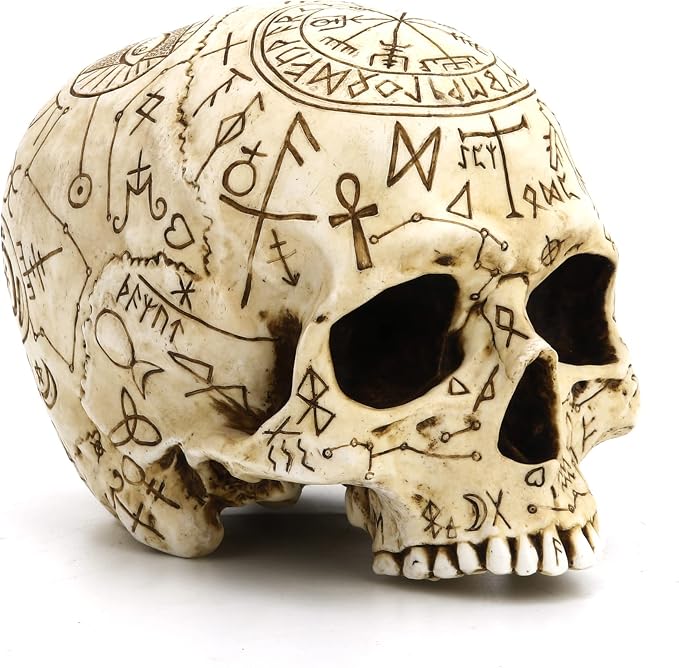 Veronese Design 5 1/4" Mystic Sigils Ritual Skull Resin Sculpture Hand Painted Realistic Finish - skull figurine
