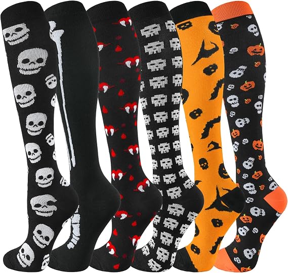 bropite Compression Socks For Women&Men,6 Pairs 20-30 mmHg Knee-High Socks - sugar skull costume