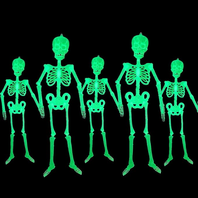 5 Pieces 3Ft Halloween Luminous Skeleton Decorations Glow in The Dark Hanging Skeleton Posable Joints Skeletons for Halloween Indoor Outdoor Yard Garden Hanging Decoration - skeleton