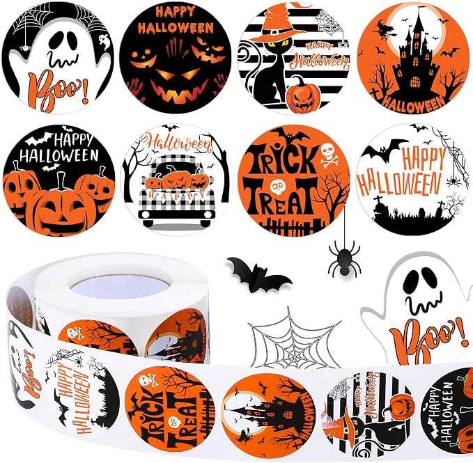 600 Pieces Happy Halloween Stickers Roll 1.5 Inch Halloween Party Favors - skull sticker