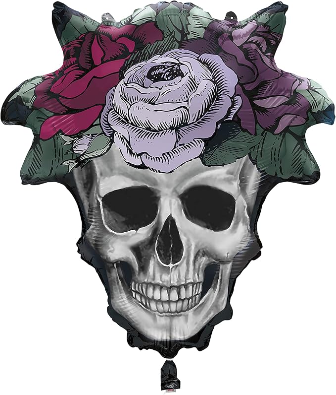 Multicolor Floral Skull Giant-Shaped Foil Balloon - 21" (1 Pc) | Unique & Eye-catching Decor for Halloween Parties & Events - skull inflatable