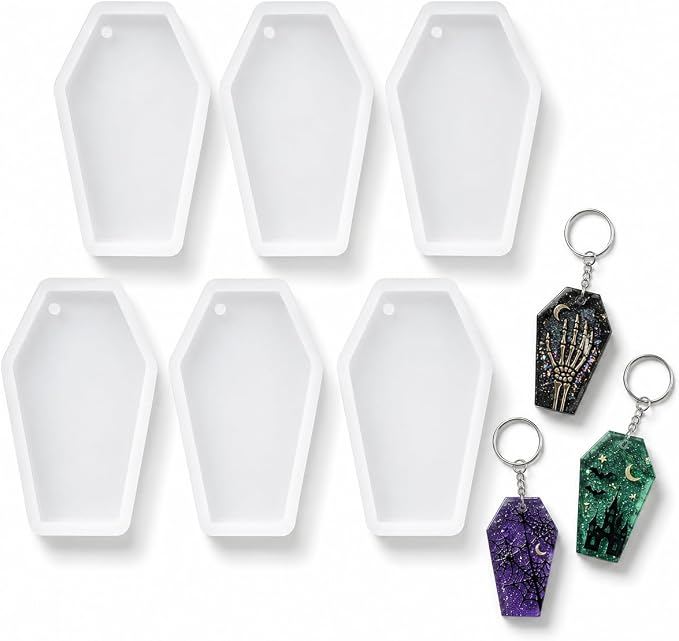 COHEALI 6 Pcs Coffin Resin Mold Set, Silicone Keychain Molds for Epoxy Casting, Spooky Gothic Pendant for Witchy Jewelry Making, Halloween DIY Craft Supplies & Bag Charms - skull ashtray