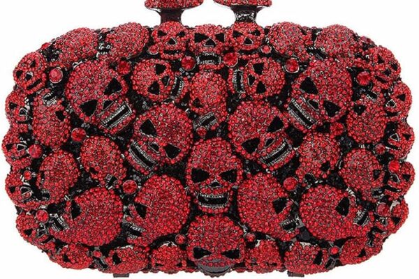 DJBM Women Rhinestone Skull Clutch Purse Halloween Gothic Evening Bag