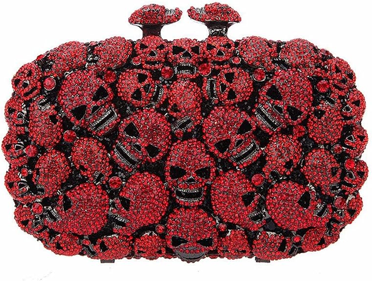 DJBM Women Rhinestone Skull Clutch Purse Halloween Gothic Evening Bag