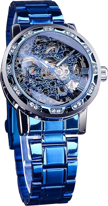 Winner Retro Manual Mechanical Skeleton Watch with Diamond and Carving Flower Craft Men Skeleton Wrist Watch Mechanical Classic Roman Number - skull watch