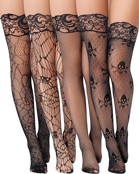 Eurzom 4 Pairs Halloween Gothic Stockings for Women - sugar skull costume
