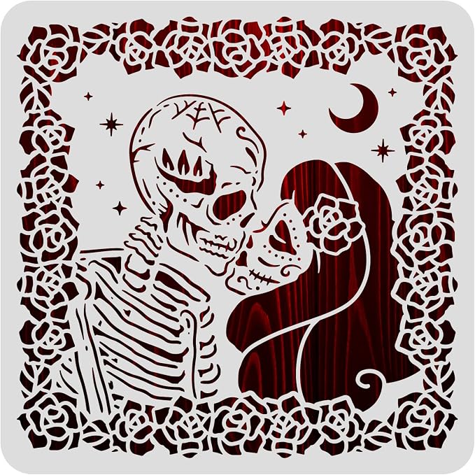 BENECREAT 12x12 inch Day of the Dead Plastic Painting Template, Mexico Sugar Skull Starry Rose Pattern Stencils for DIY Projects, Painting, Drawing, Crafts - skull painting